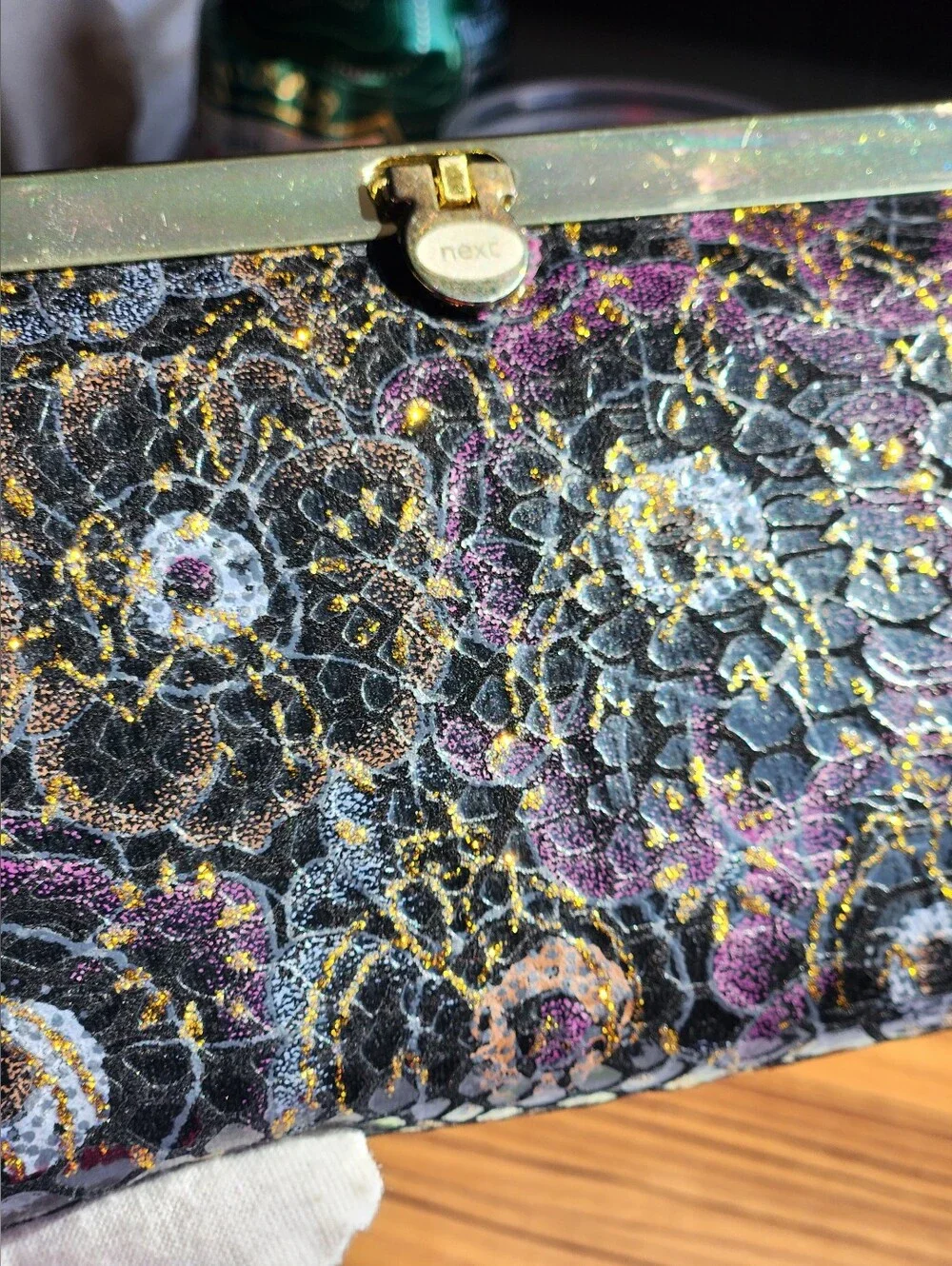 Next Floral Snake Print Gold Frame Clutch Wallet